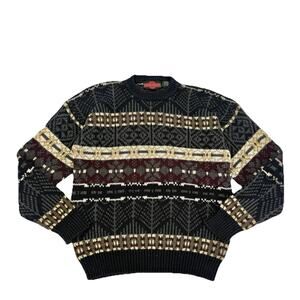 Vintage Stone Haven Mens Cosby Sweater Size XL Multicolor Fair Isle Hemp/Cotton